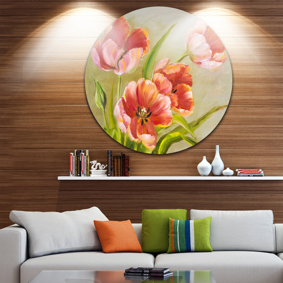 Vintage Red Tulips, Floral Round Wall Art, 23"
