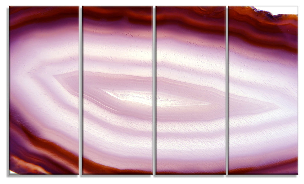 Pink Agate Geode Geological Crystals, Abstract Canvas Artwork, 48"x28", 4 Panels