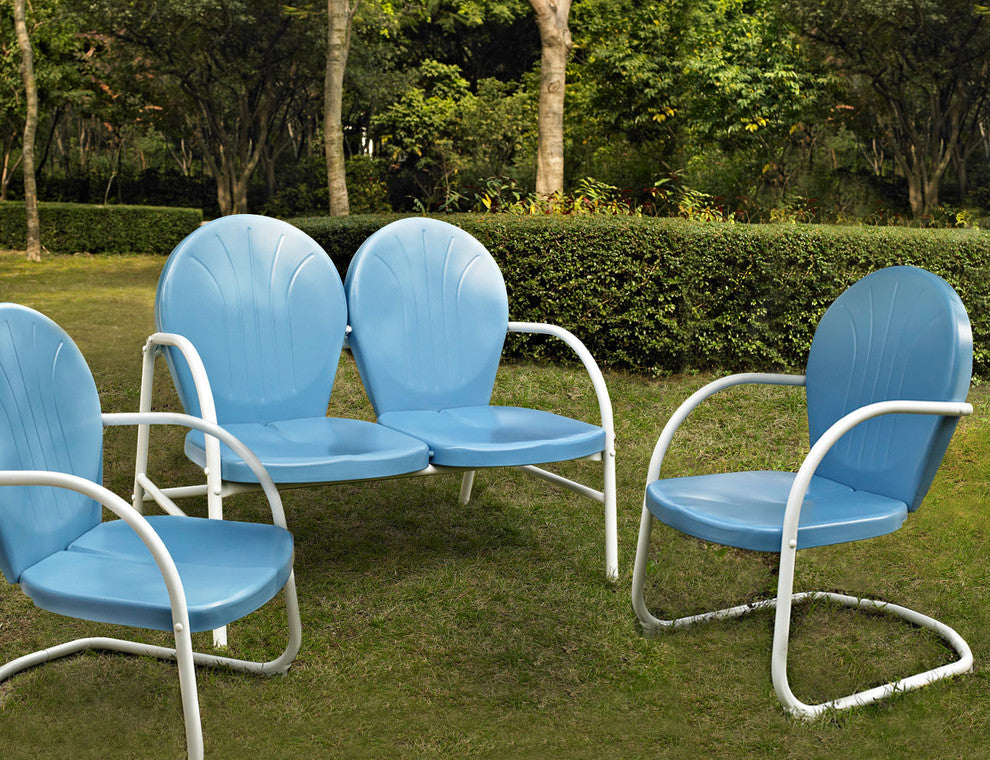 Griffith 3-Piece Metal Outdoor Conversation Seating Set, Sky Blue