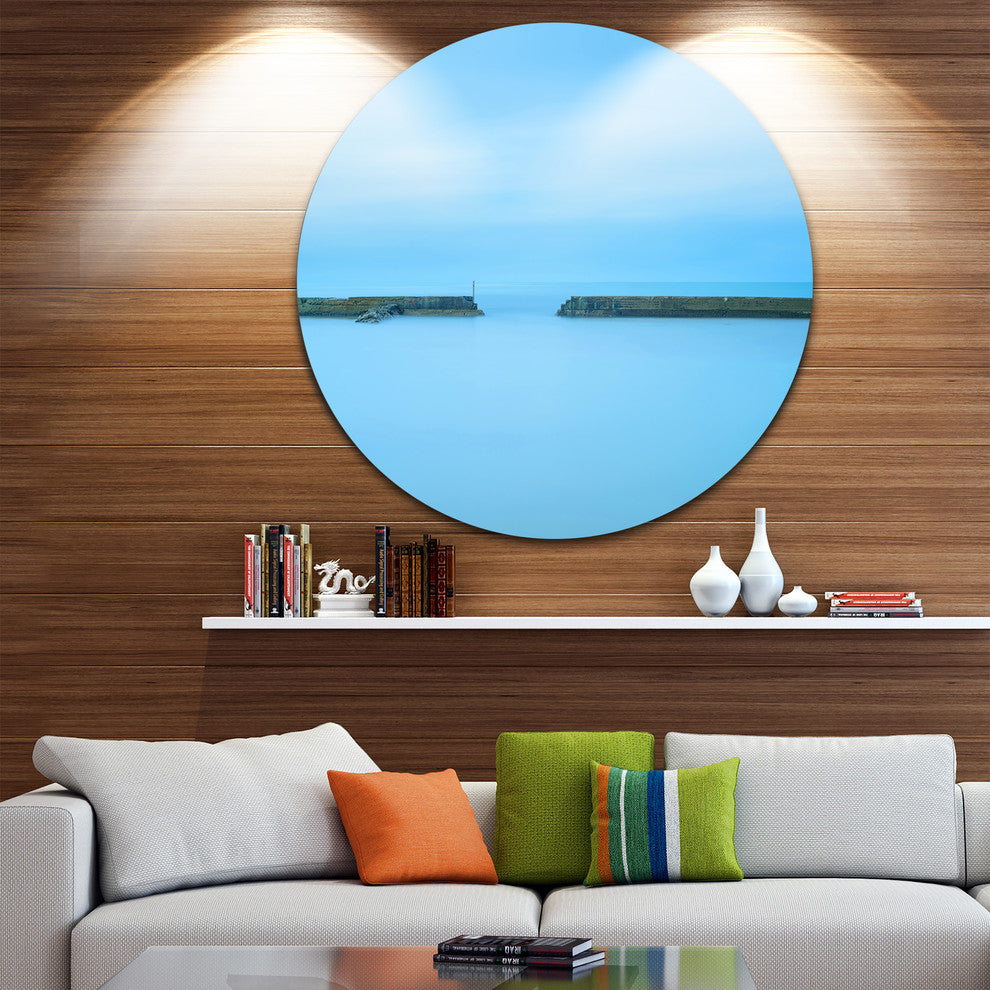 Concrete Pier And Stairs, Seascape Photo Disc Metal Wall Art, 11"