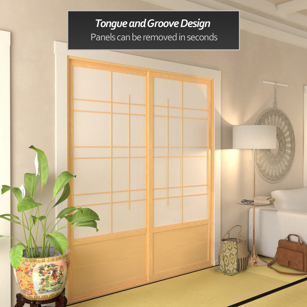 7' Tall Eudes Shoji Sliding Door Kit, Double, Sided, Natural