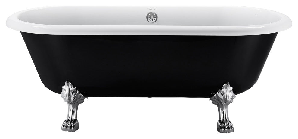 67" Acrylic Clawfoot Roll-Top Soaking Bathtub, Black