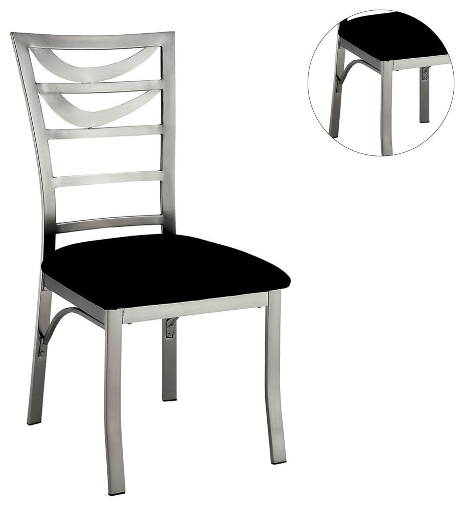Set of 2 Microfiber and Metal Dining Side Chairs, Silver and Black Finish