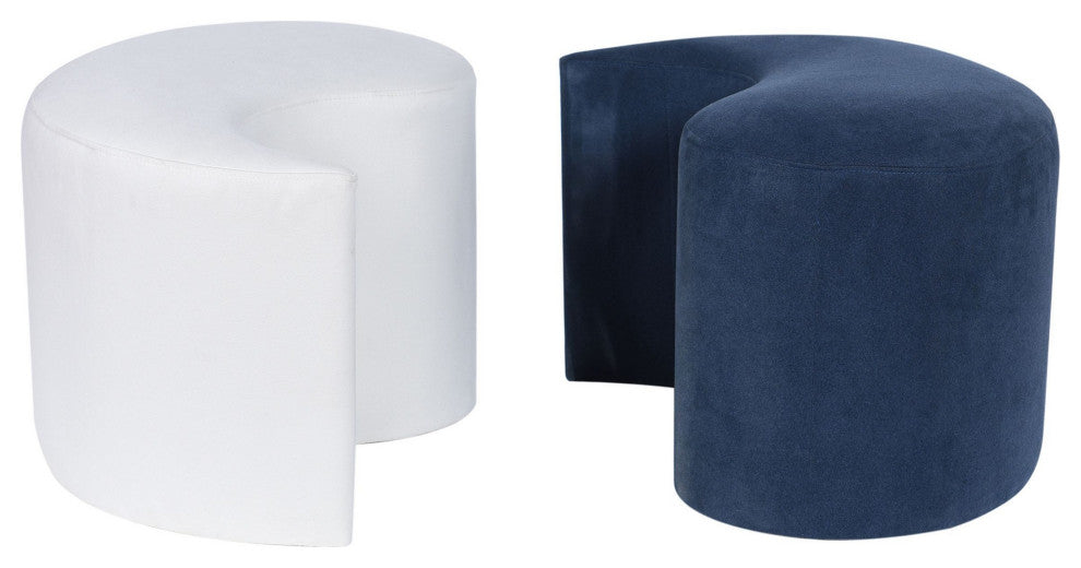 Dann Foley Pouf Ottoman Yin Yang Functional Two Piece White, Navy Blue