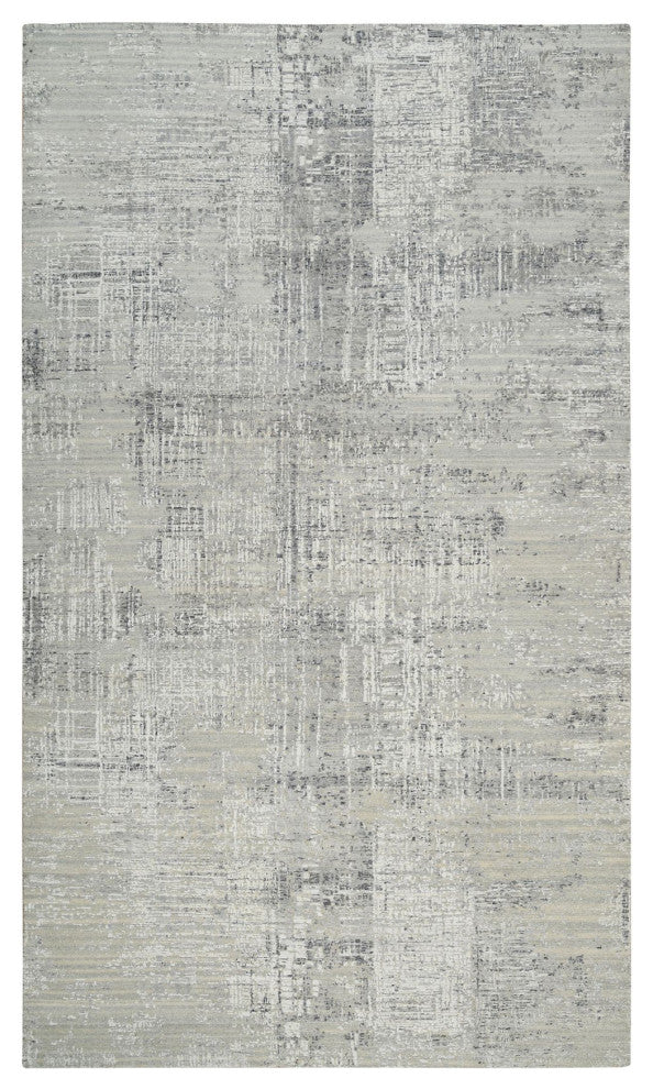 Light Gray Modern Design Wool Hand Knotted Gallery Size Runner Rug, 8'1"x16'0"