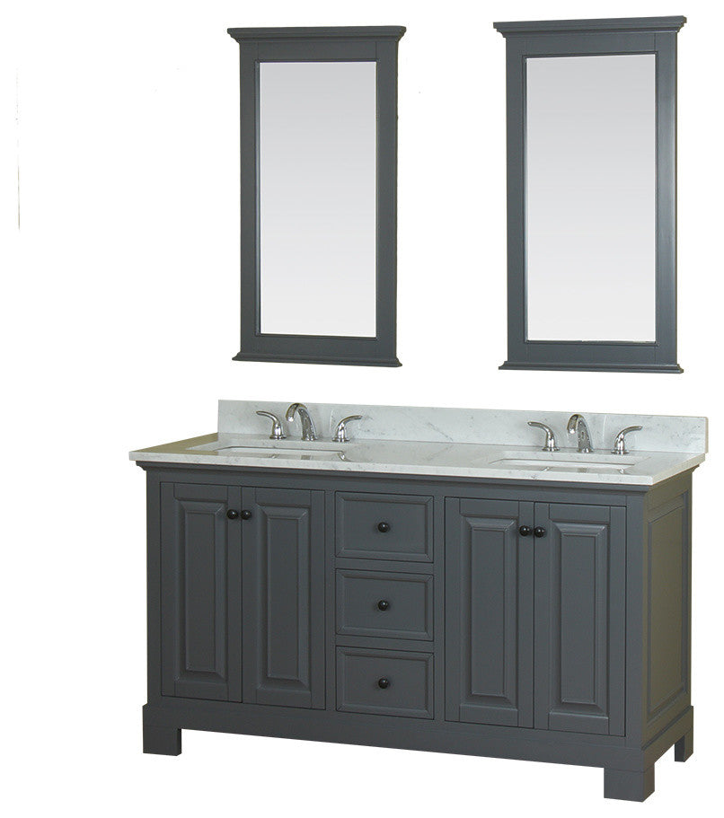 Richmond 60" Double Vanity in Gray, Carrera Marble Top and Mirror