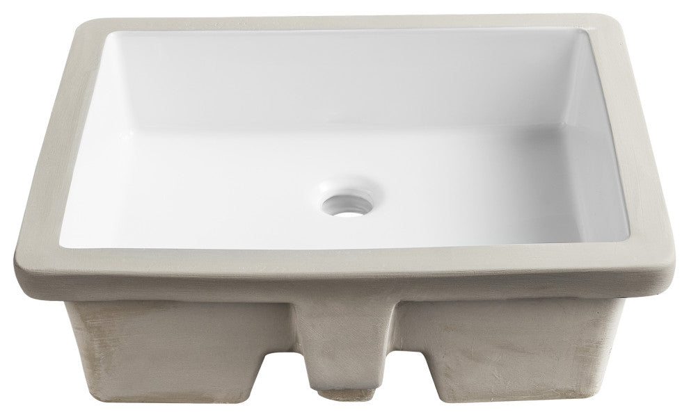White Ceramic Rectangular Lavatory Undermount Bathroom Sink with Overflow