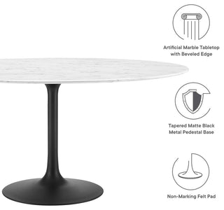 Lippa 60" Round Artificial Marble Dining Table Black White