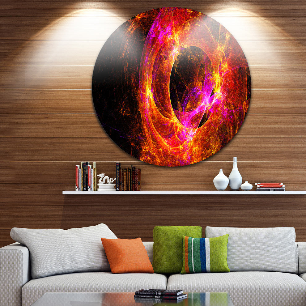 Far Spherical Galaxy Red, Abstract Digital Art Round Metal Artwork, 36"