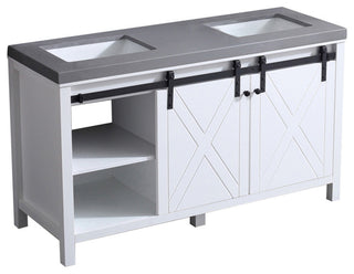 Marsyas 60" White Double Vanity, Gray Quartz Top, White Sinks, No Mirror