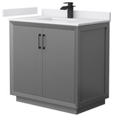 Strada 36" Single Vanity in Gray, White  Marble Top, Sink, Black Trim