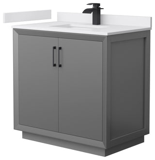 Strada 36" Single Vanity in Gray, White  Marble Top, Sink, Black Trim