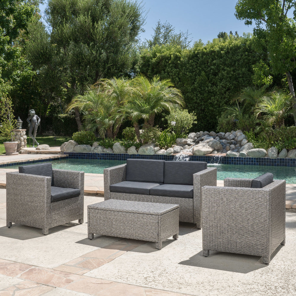 GDF Studio 4-Piece Venice Outdoor Wicker Sofa Set With Cushions