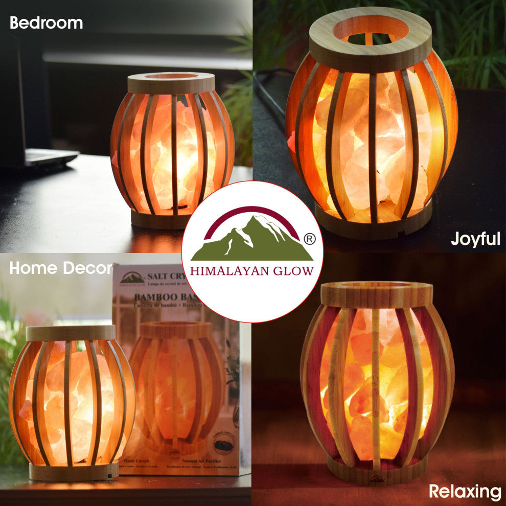 Natural Bamboo Salt Lamp Night Light With Salt Rock Chunks
