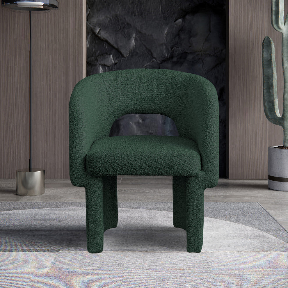 Emmet Boucle Fabric Dining Chair / Accent Chair, Green, Boucle Fabric