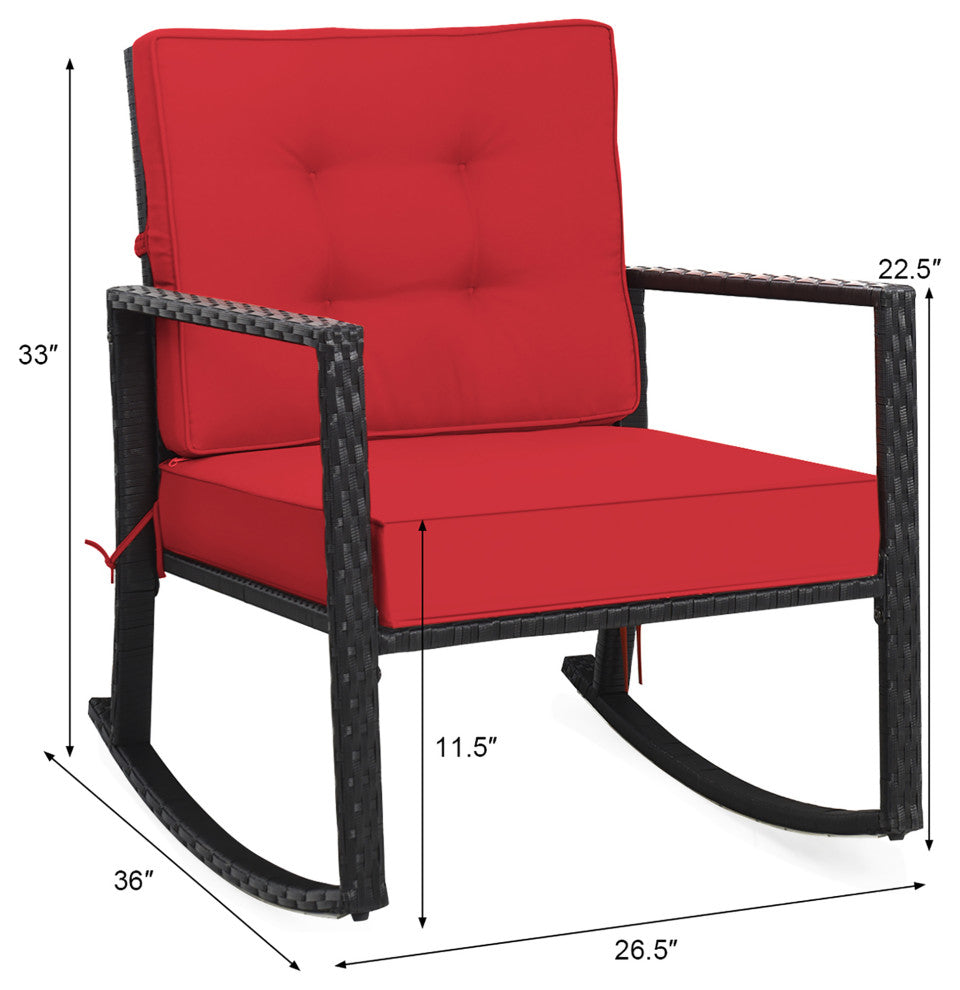 Costway 2PCS Patio Rattan Rocker Chair Outdoor Glider Rocking Chair Cushion Red