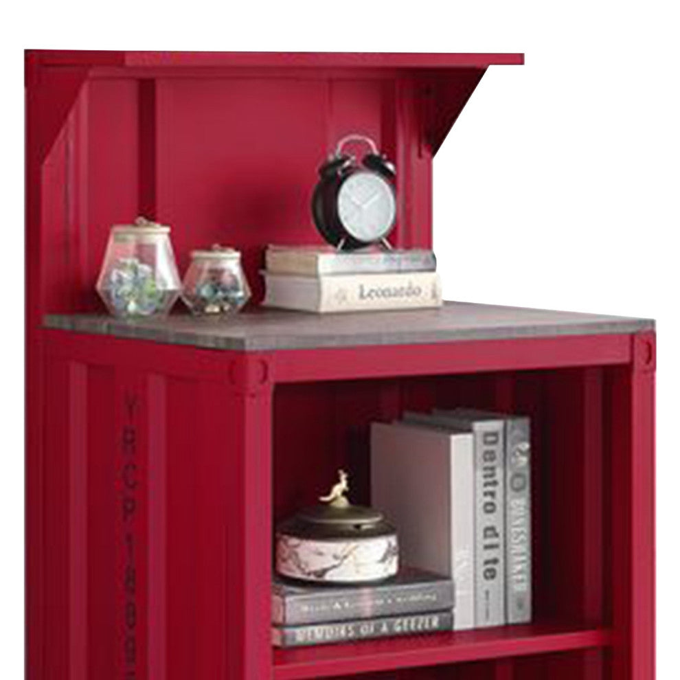 Benzara BM269551 Reception Desk With Container Style and 3 Tier Shelves, Red