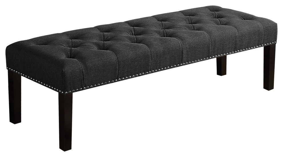Ercole Upholstered Tufted Bench, Charcoal, 35"