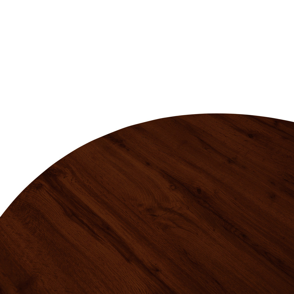 Ravenna 47" Round Dining Table MDF Tabletop in Geometric Metal Base, Dark Walnut