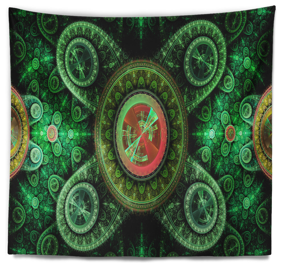 Green Psychedelic Relaxing Art Abstract Wall Tapestry, 80"x68"