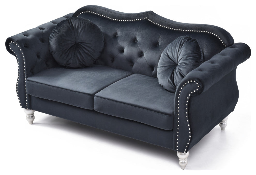 Hollywood Velvet Tufted Loveseat, Black