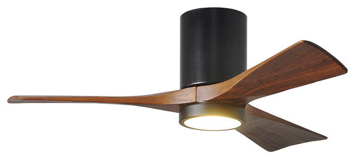 Irene-3 42" Hugger Ceiling Fan With Light and Walnut Blades, Black