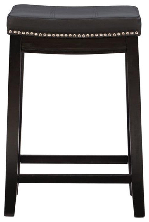 Linon Claridge Wood Backless Counter Stool Nailhead Trim Faux Leather in Black