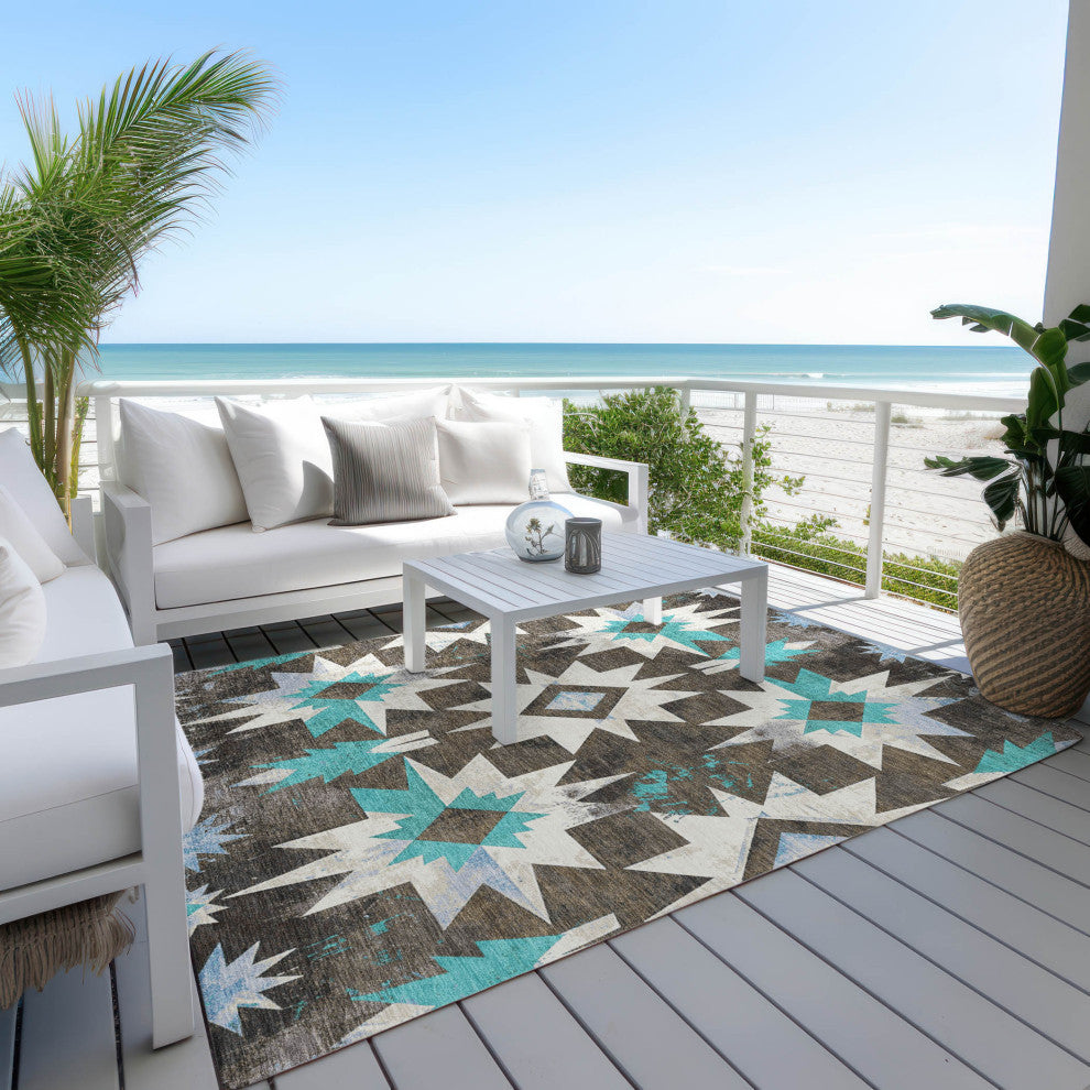 Machine Washable Indoor/Outdoor Chantille ACN1893 Brown 10' x 14' Rug