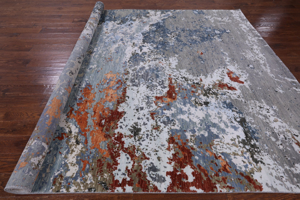 8' 0" X 10' 1" Modern Wool and Silk Hand Knotted Rug Q7182