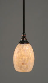 Stem Mini Pendant In Black Copper, 5" Ivory Glaze Seashell Glass