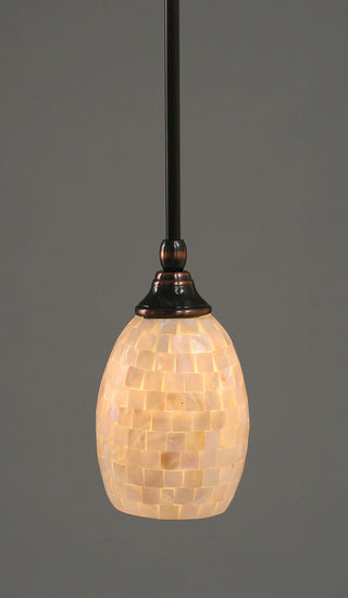 Stem Mini Pendant In Black Copper, 5" Ivory Glaze Seashell Glass