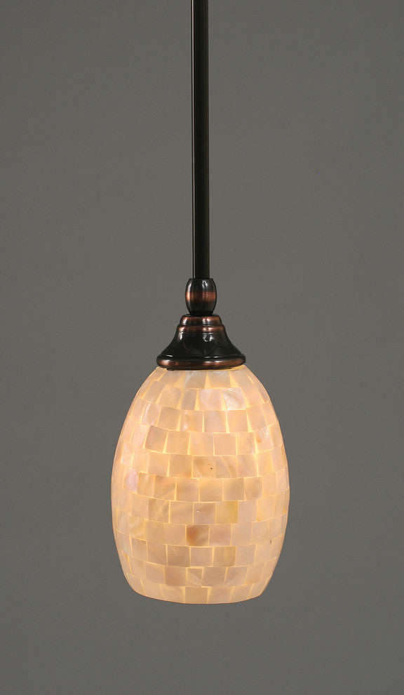 Stem Mini Pendant In Black Copper, 5" Ivory Glaze Seashell Glass