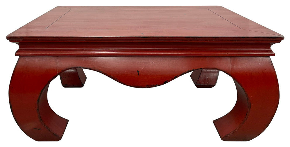 Consigned Vintage Chinese Red Lacquered Ming Dynasty Style Coffee Table