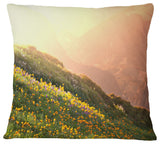 Flowering Mountain Meadow View Landscape Printed Throw Pillow, 18"x18"