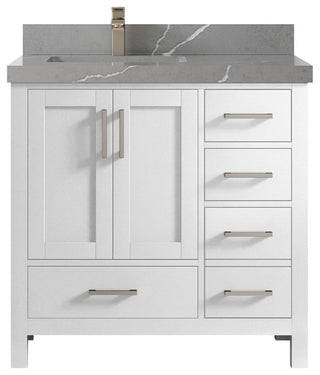 Malibu 36 Left Offset Bath Vanity in White  2" Piatra Gray