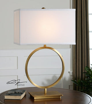 Luxe Large Open Gold Ring Table Lamp 29 in Brass Metal Hoop Round Minimalist