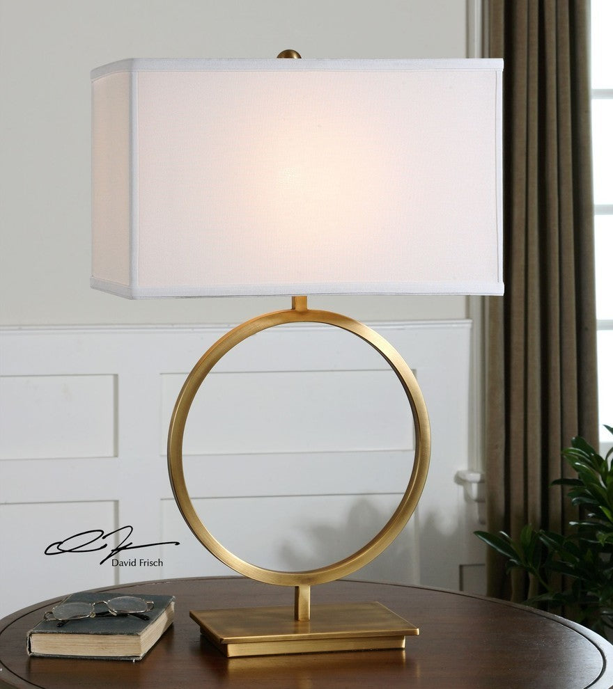 Luxe Large Open Gold Ring Table Lamp 29 in Brass Metal Hoop Round Minimalist