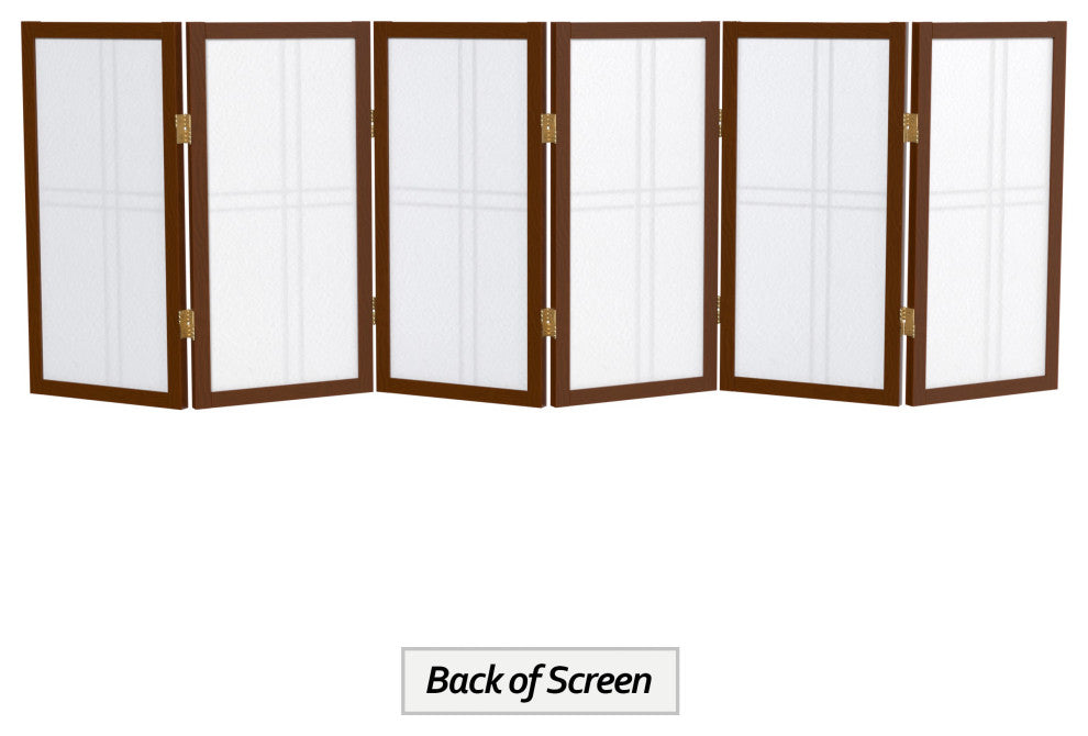2' Tall Desktop Double Cross Shoji Screen, Walnut, 6 Panels