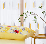 Sunshine Yellow Hummingbirds Floral Fitted & Flat Bed Sheets Set, King