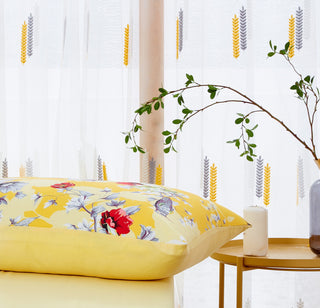 Sunshine Yellow Hummingbirds Floral Fitted & Flat Bed Sheets Set, King