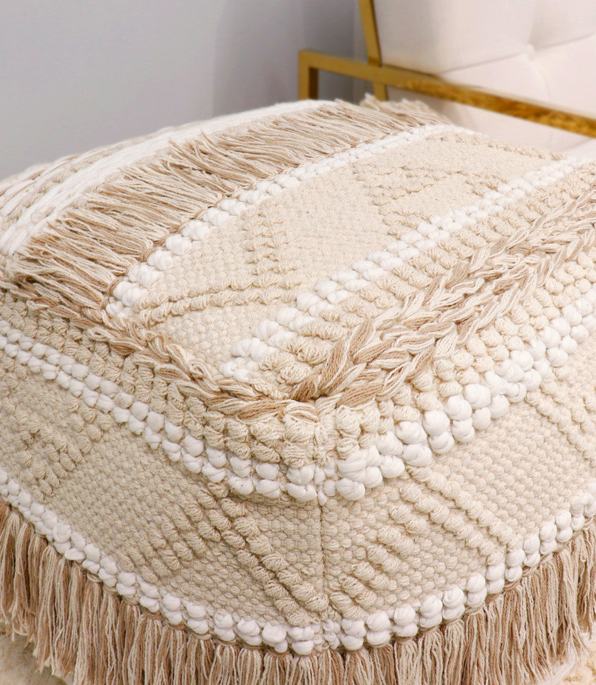 Pasargad Home Grand Canyon Premium Cotton Pouf, Beige