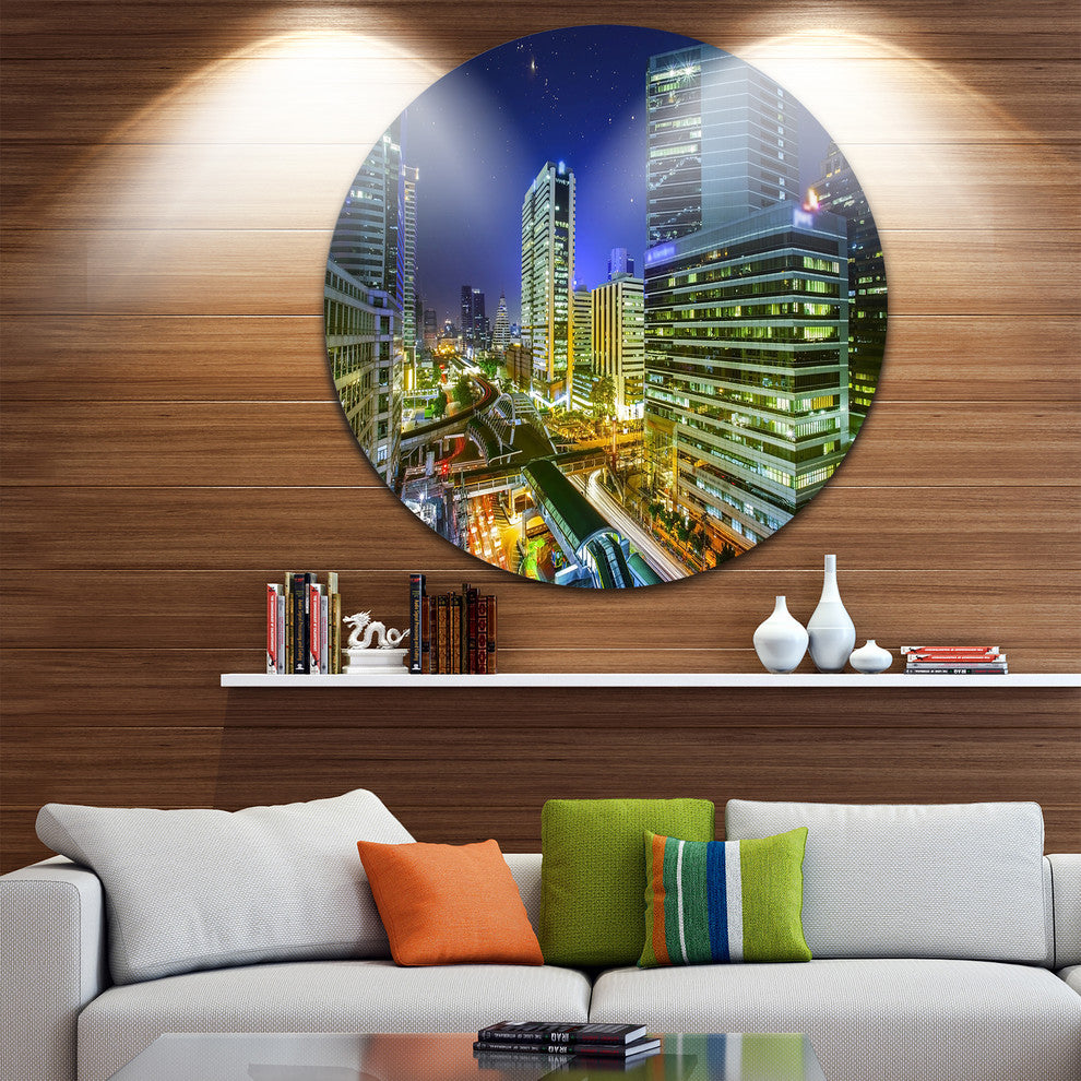 Bangkok City Night View Cityscape, Photo Round Wall Art, 38"
