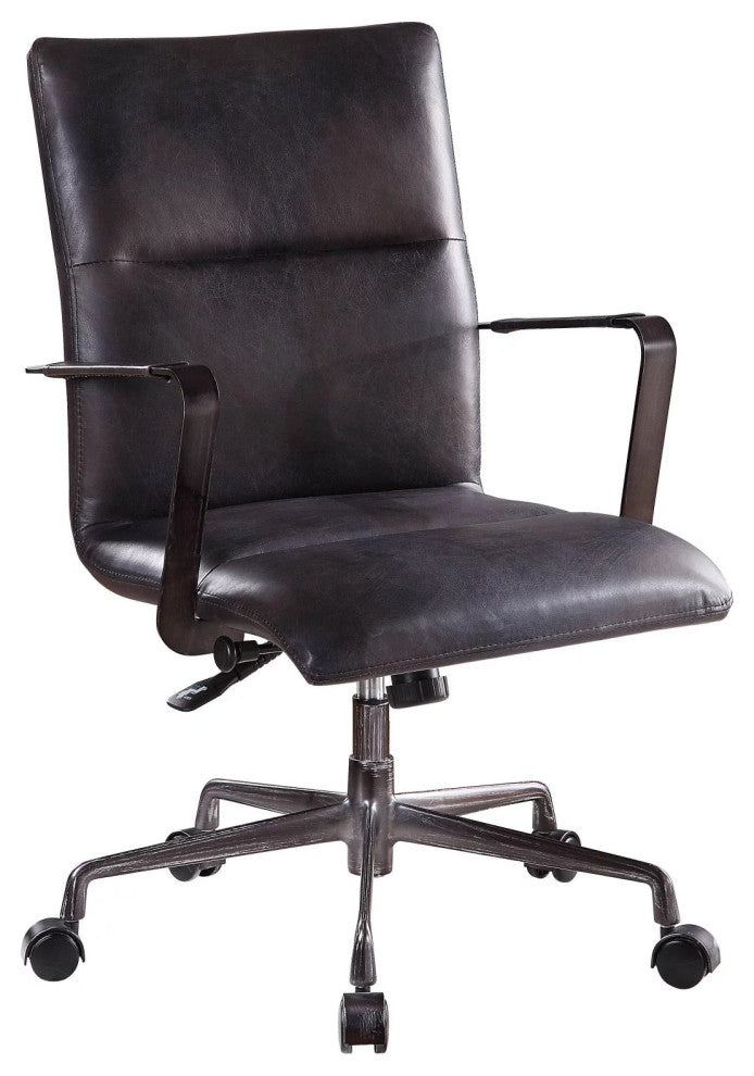 Executive Office Chair, Adjustable Top Grain Leather Seat, Onyx Black