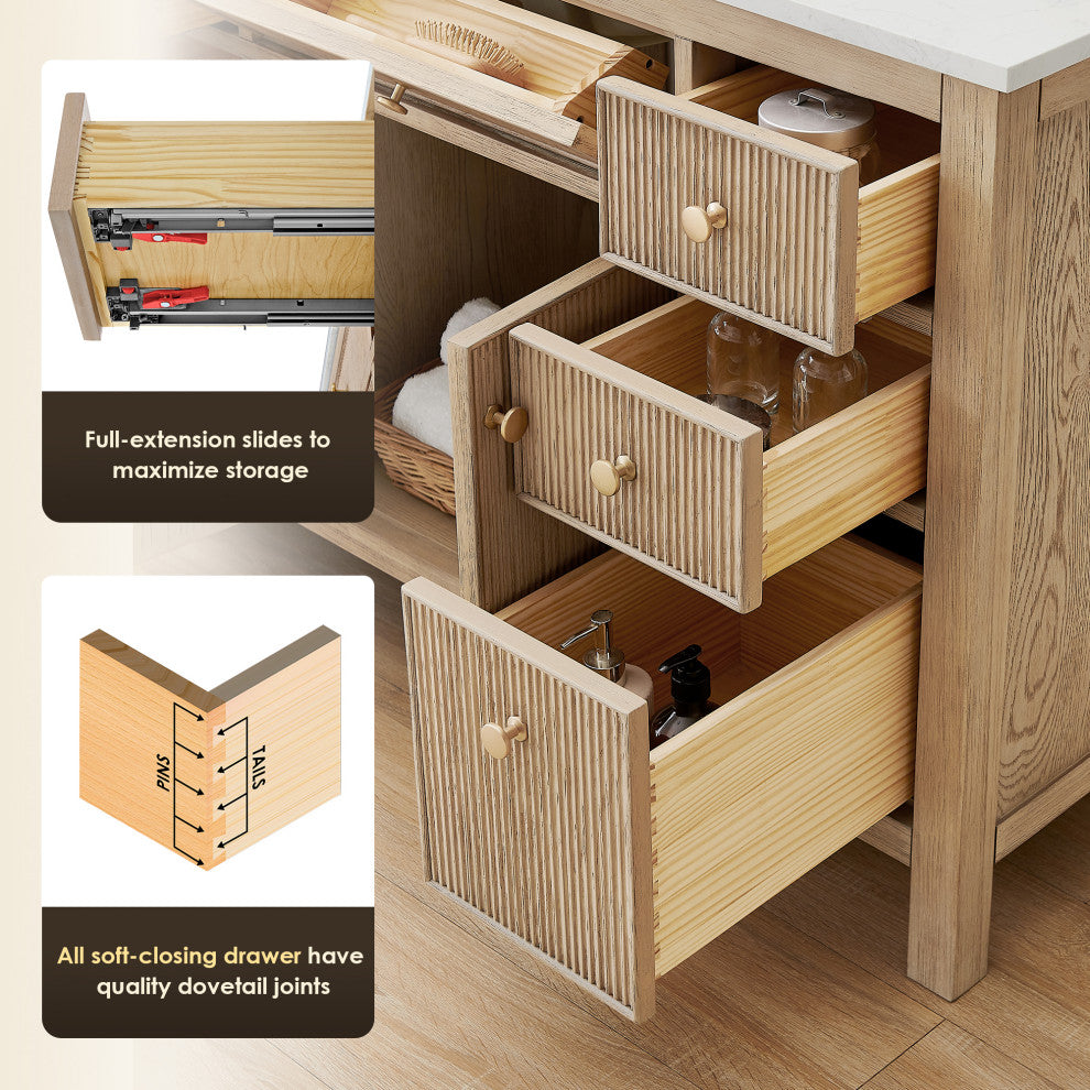 Cerrito Bathroom Vanity, Natural Oak, 48" Single, Without Mirror