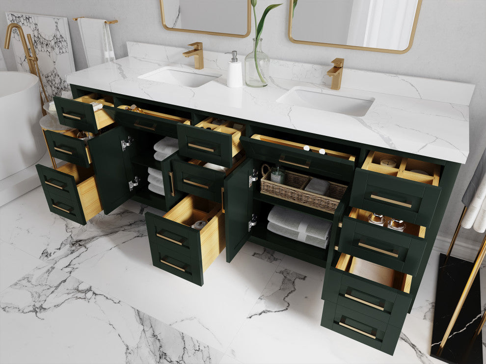 Cambridge 84 Double Sink Bath Vanity in Dark Forest Green 2" Calacatta Nuvo