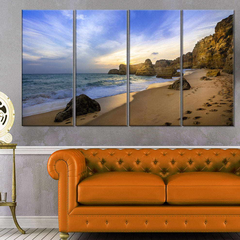 "Beautiful Sunset Over Algarve Portugal" Seashore Wall Art, 4 Panels, 48"x28"