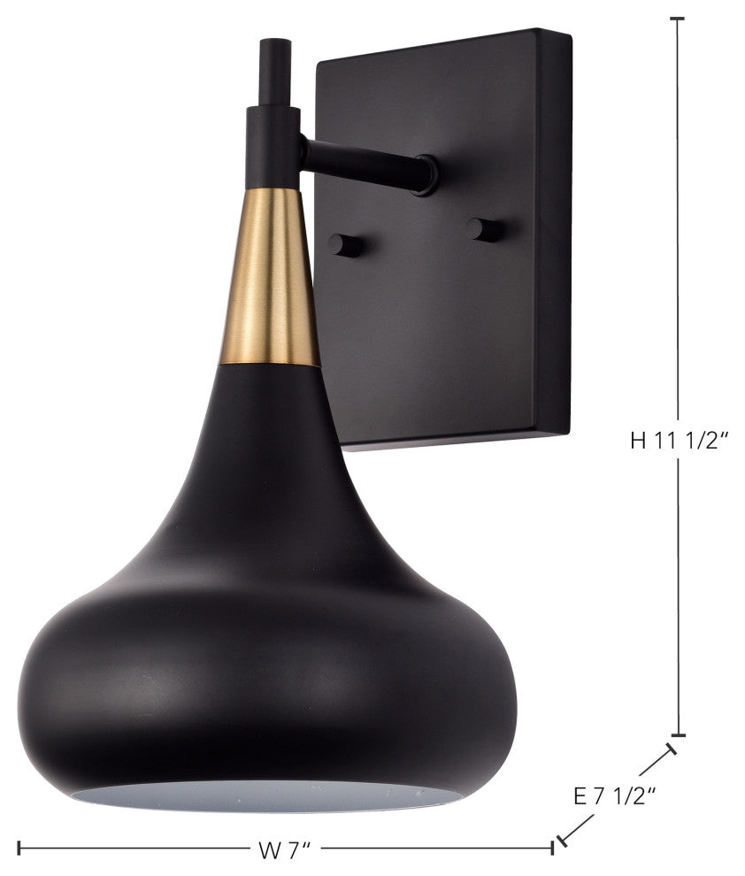 Phoenix 1-Light Wall Sconce, Matte Black With Vintage Brass