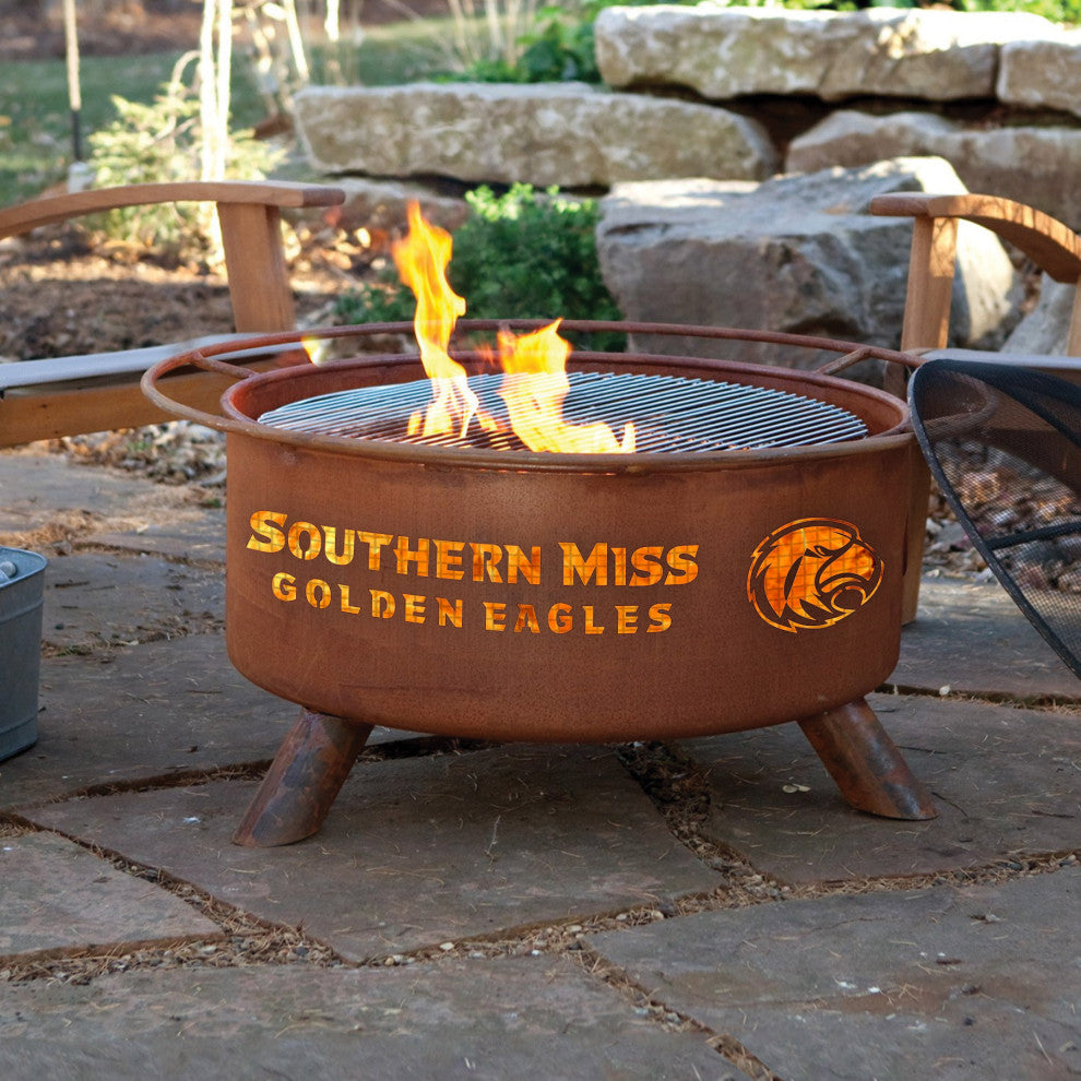 Customizable NCAA Logo Fire Pit, Rust Patina, Southern Mississippi