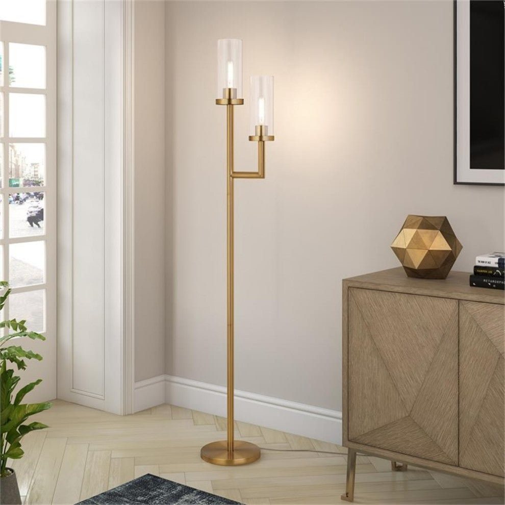Henn&Hart 11" Brass Metal/Glass Floor Lamp
