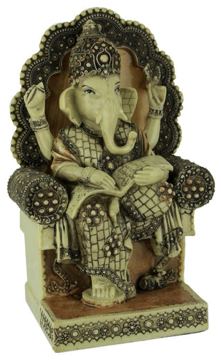 Lord Ganesha Sitting On Throne Reading Secret Scripture Statue